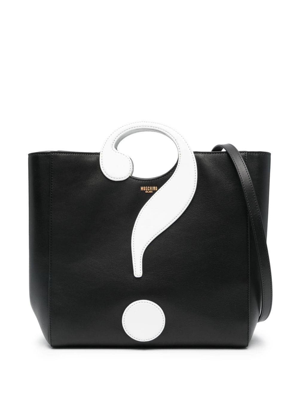 Shop Moschino Question Mark Leather Tote Bag In 黑色