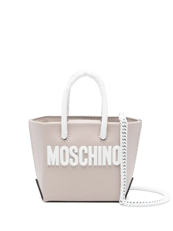 Moschino Logo-lettering Leather Mini Bag in Neutrals