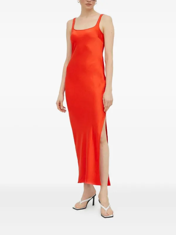 red slit midi dress Iconic Silhouette Off-Shoulder High Slit Midi Dress