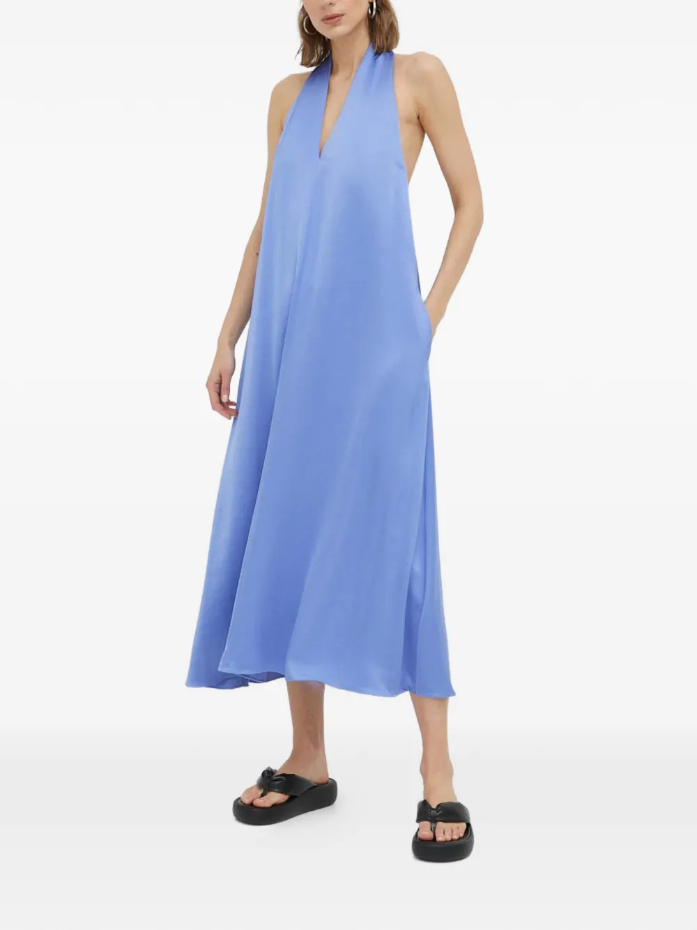 Samsoe & Samsoe V-neck Halter-neck Midi Dress In Blue