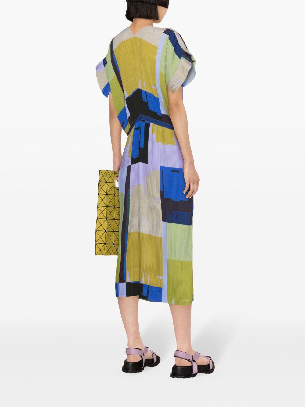 Shop Henrik Vibskov Transit Abstract-print Plissé Midi Dress In Blue