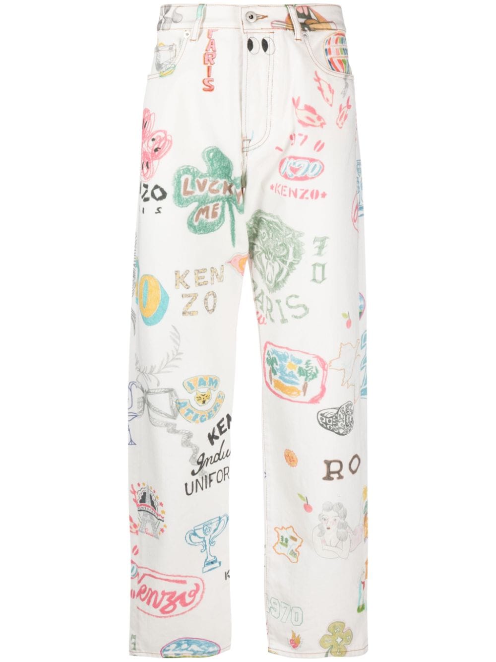 Kenzo Asagao Print Jeans In Multicolor