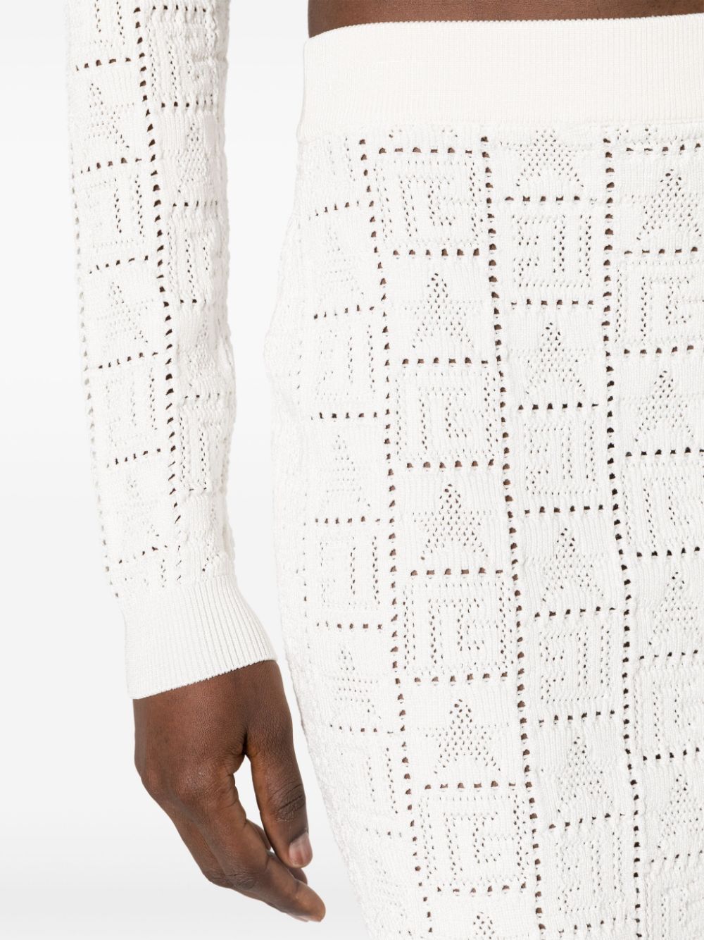 Shop Balmain Pointelle-knit Monogram Miniskirt In White