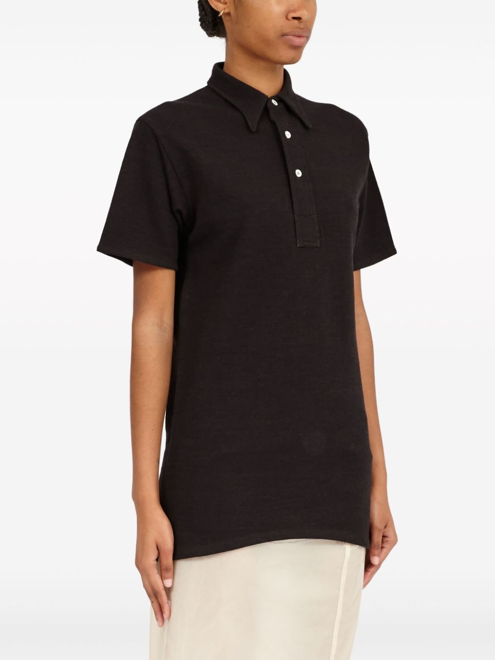 Shop Maison Margiela Straight-point Collar Cotton-blend Polo Shirt In Black