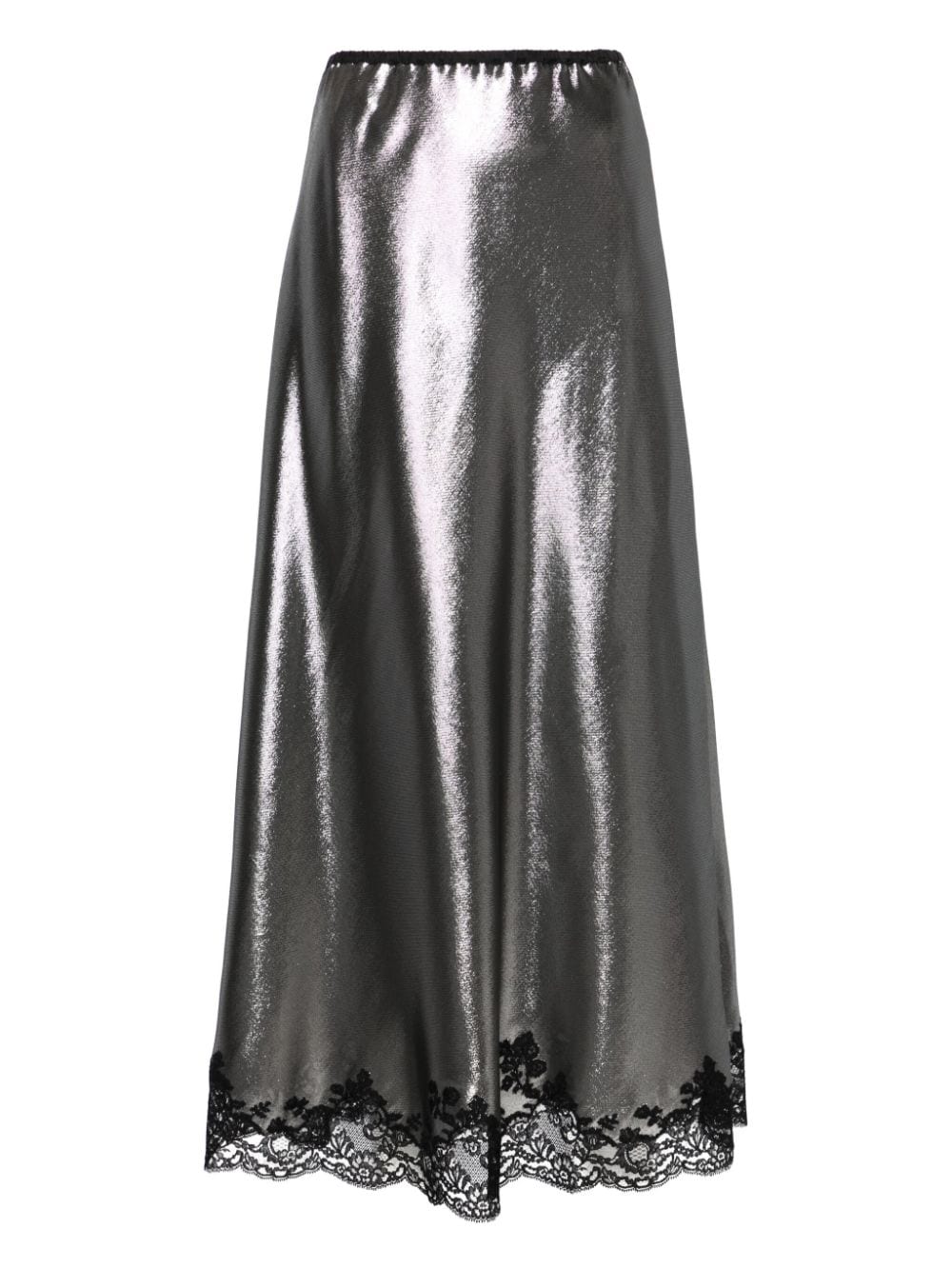 Carine Gilson Lace-trim Lurex Maxi Skirt In Silver