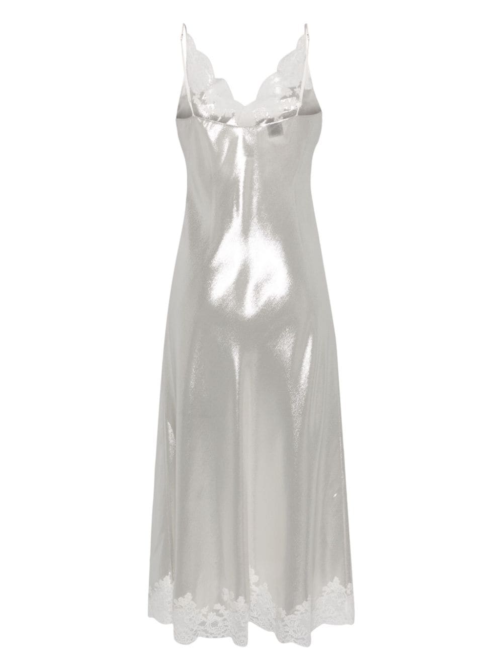 Shop Carine Gilson Lace-trim Lurex Maxi Nightdress In Silver