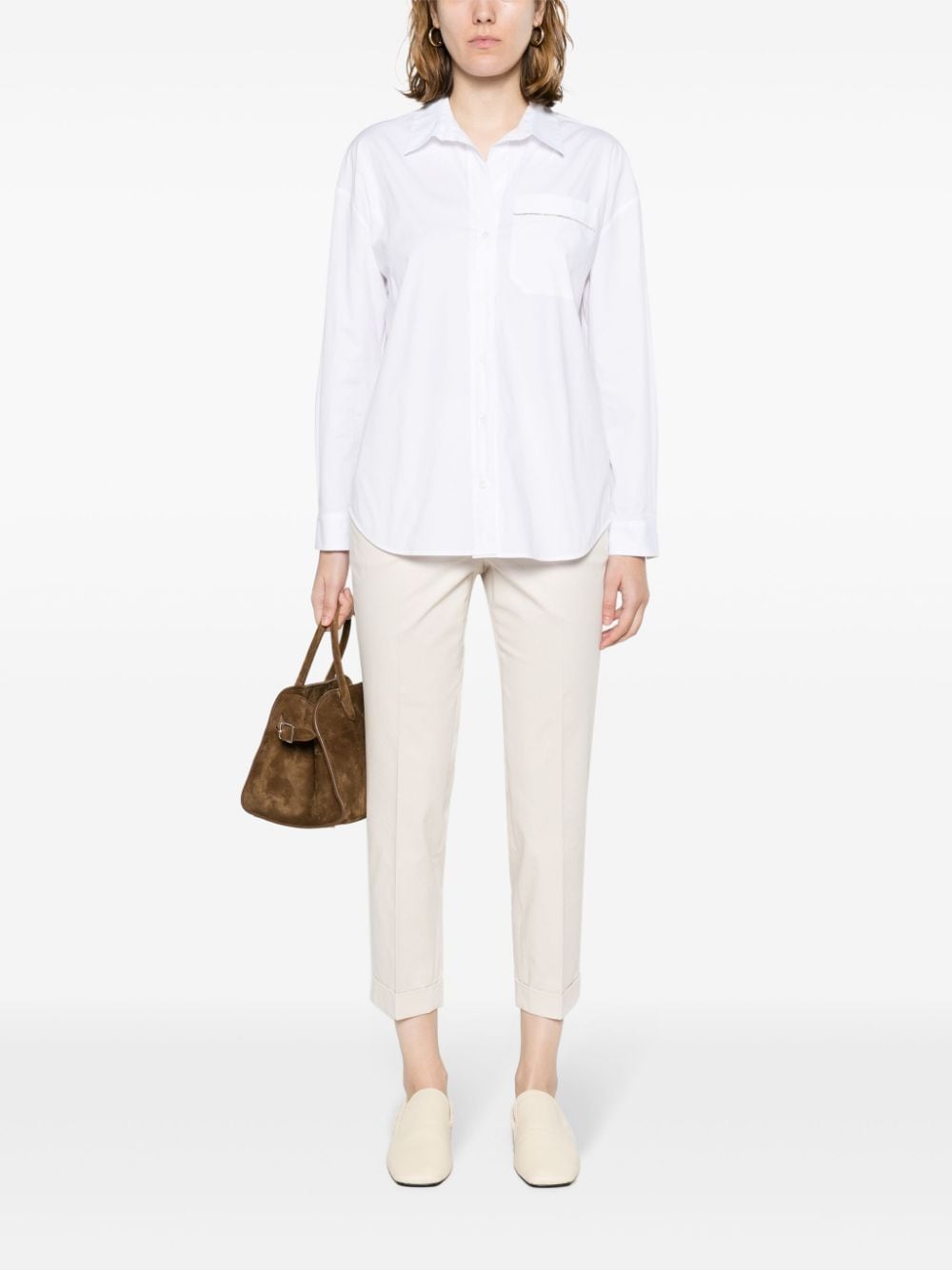 Shop Peserico Patch-detail Slim Trousers In Neutrals