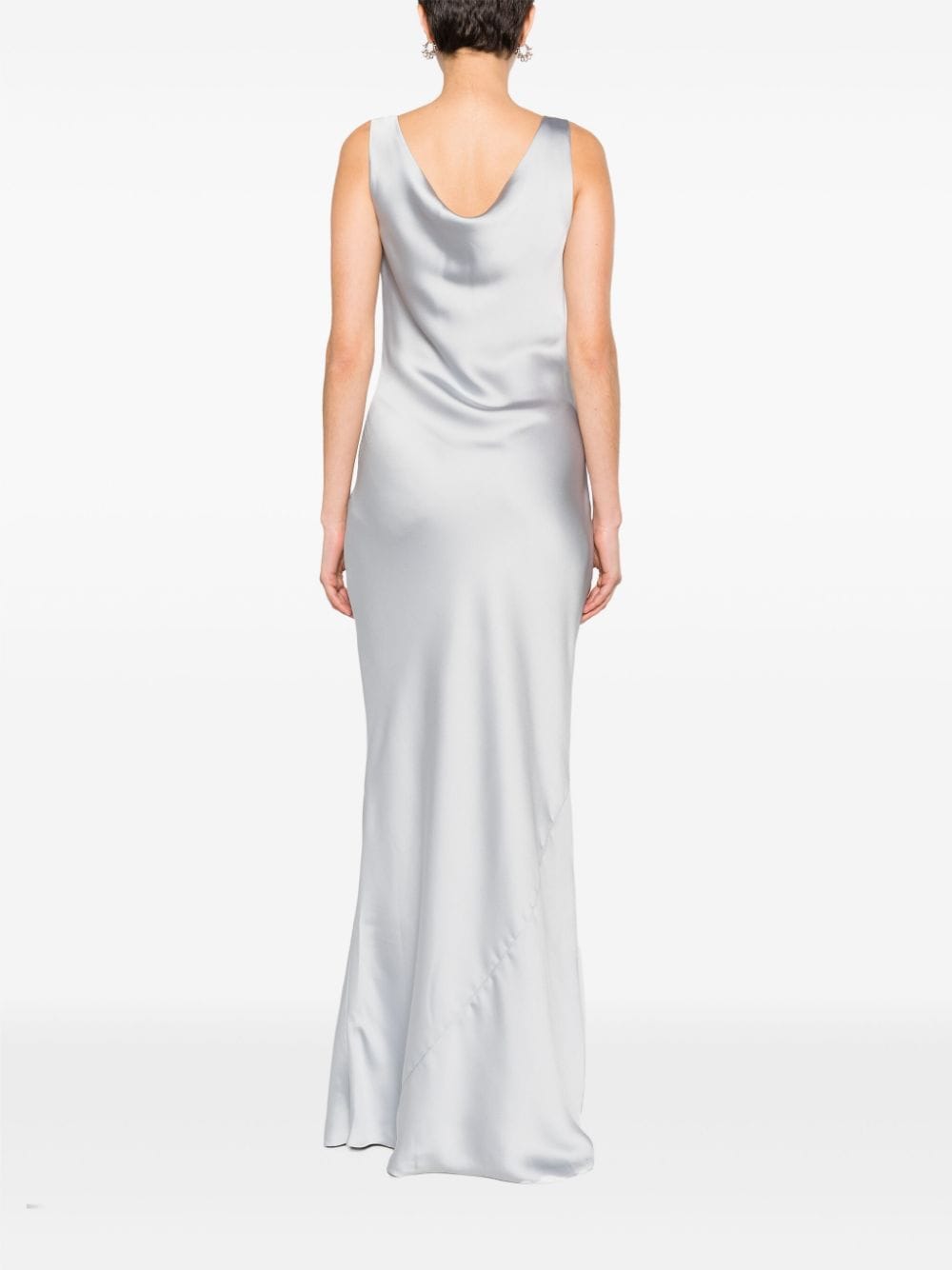 Shop Norma Kamali Cowl-neck Satin Gown In Silver