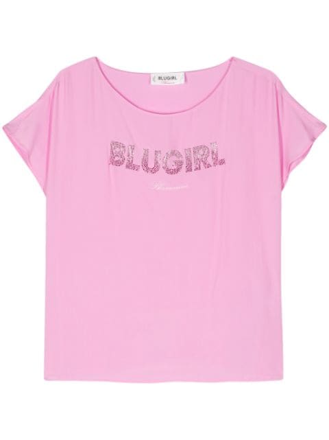 Blugirl Krepp-Tunika mit kristallverziertem Logo