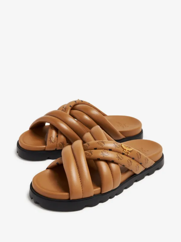MCM Visetos-print Crossover Leather Slides | Brown | FARFETCH display picture 1