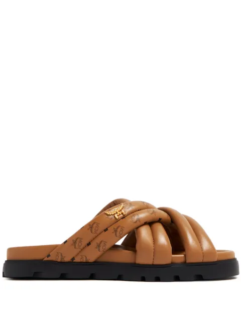 MCM Visetos-print crossover leather slides