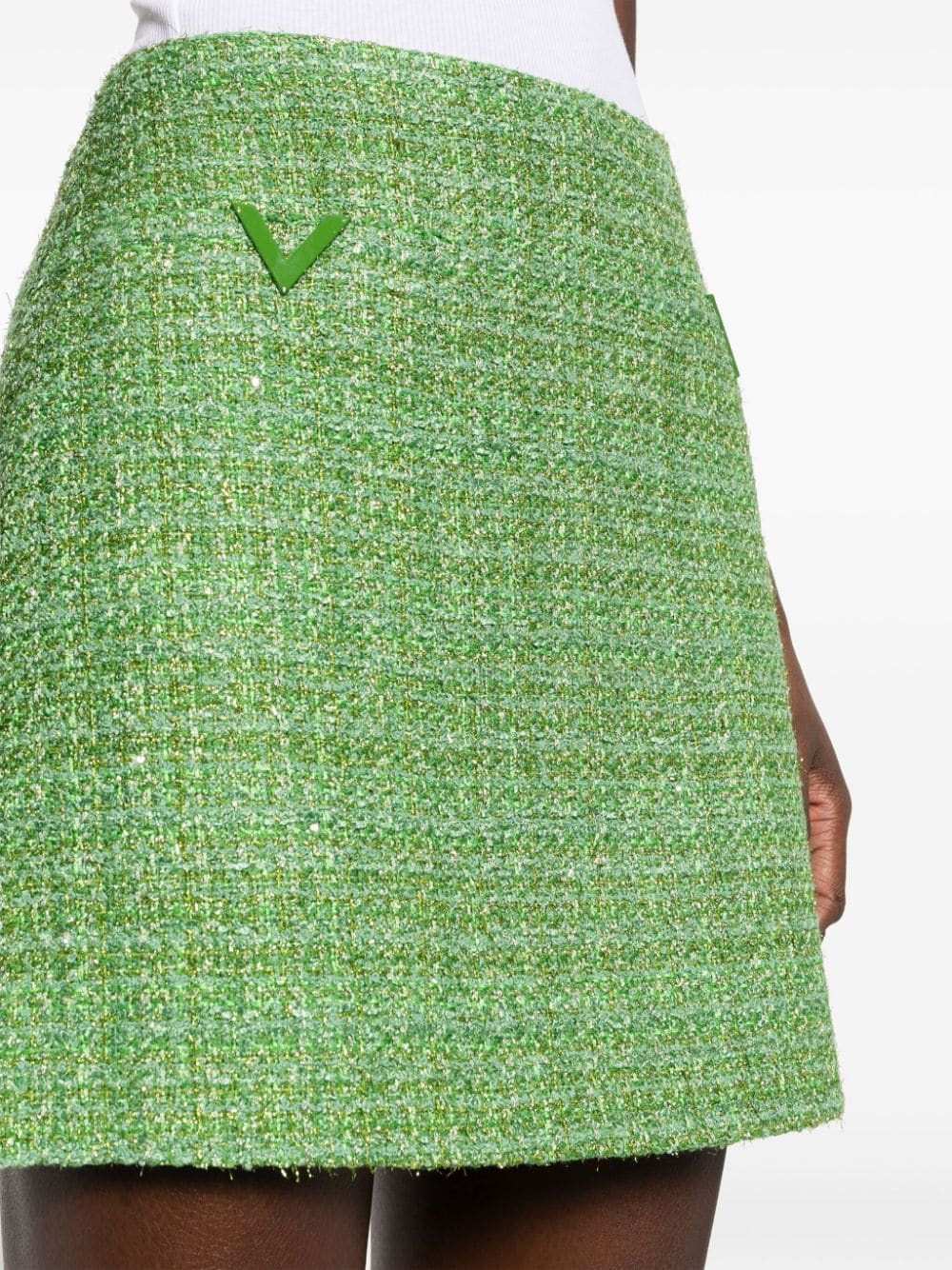 Shop Valentino Metallic-threading Tweed Skirt In Green