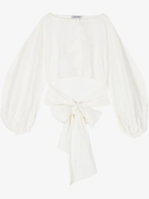 Del Core boat-neck tie-waist poplin top