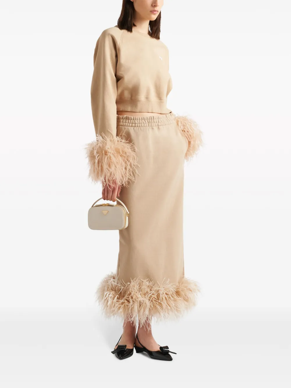 Prada feather-trimmed midi skirt - Beige