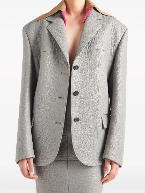 PRADA グレー テーラードジャケット Prada layered-collar Leather Blazer | Grey | FARFETCH