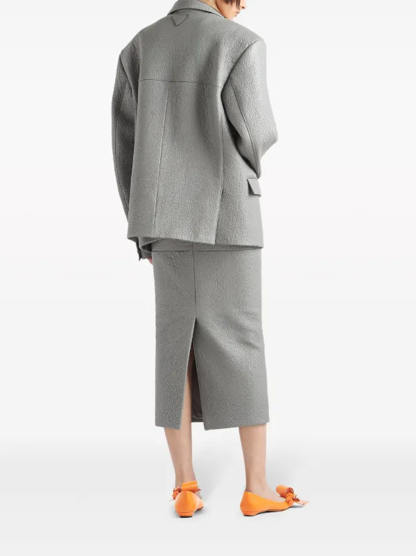 Prada layered-collar Leather Blazer | Grey | FARFETCH