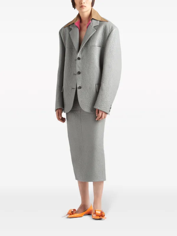 Prada layered-collar Leather Blazer | Grey | FARFETCH