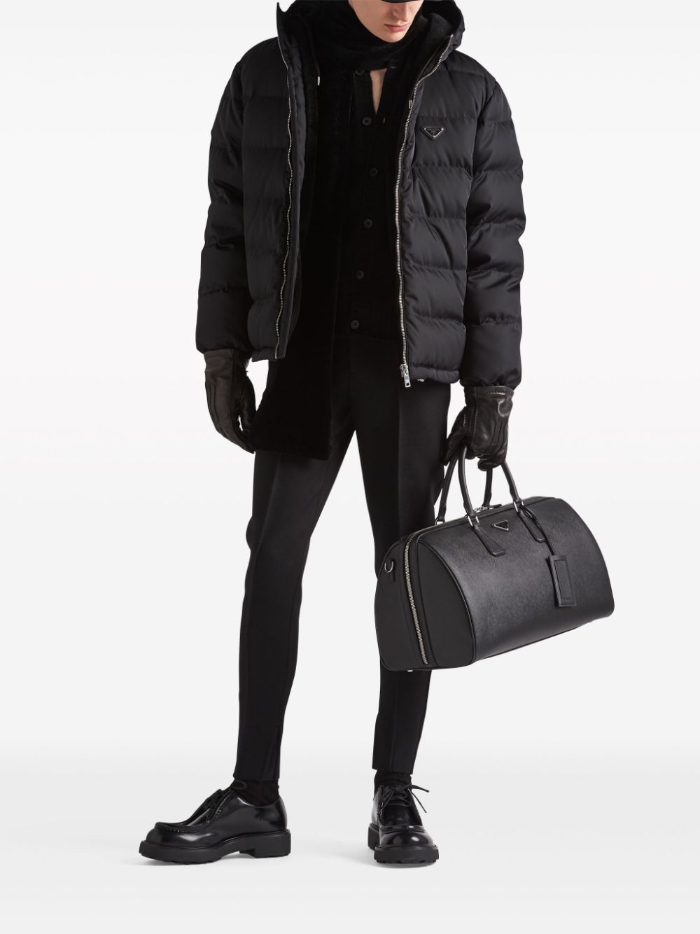 Shop Prada Re-nylon Cropped Down Jacket In Black