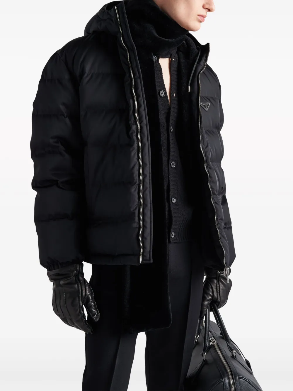 Shop Prada Re-nylon Cropped Down Jacket In Black