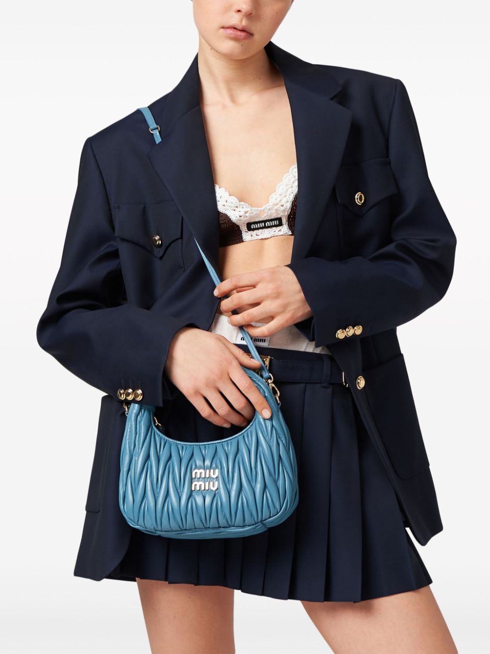 Shop Miu Miu Mini Wander Matelassé Shoulder Bag In Blue