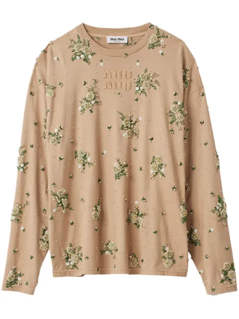 Miu Miu floral-appliqué cotton T-shirt