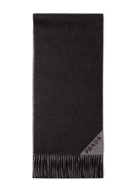 Prada embroidered-logo fringed cashmere scarf
