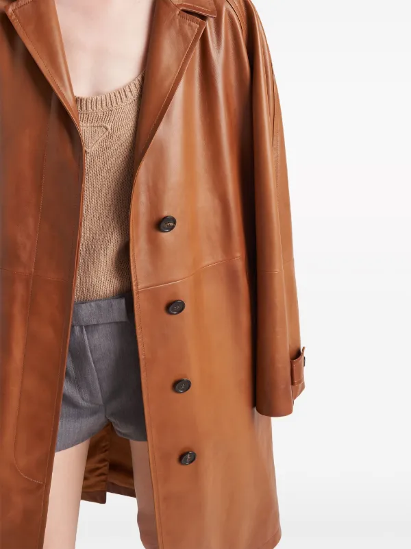 Prada Belted Leather Trench Coat | Brown | FARFETCH