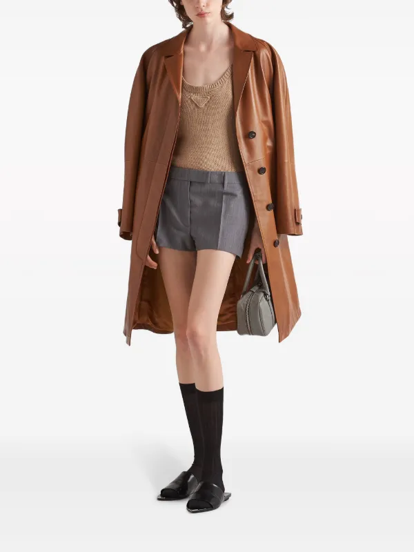 PRADAブラウン ロングトレンチコート Prada レザー トレンチコート | ブラウン | FARFETCH JP