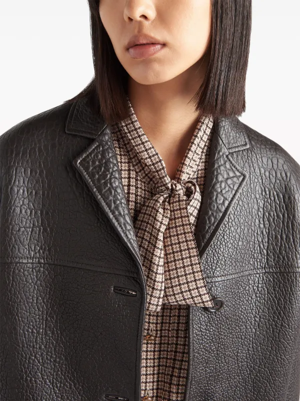 PRADA☆ブラウンレザー シングルライダースジャケット Prada ロゴ レザージャケット | ブラウン | FARFETCH JP