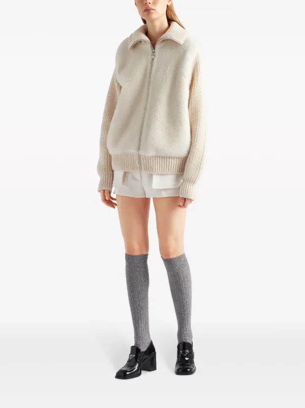 Prada Alpaca zip-up Cardigan | Neutrals | FARFETCH