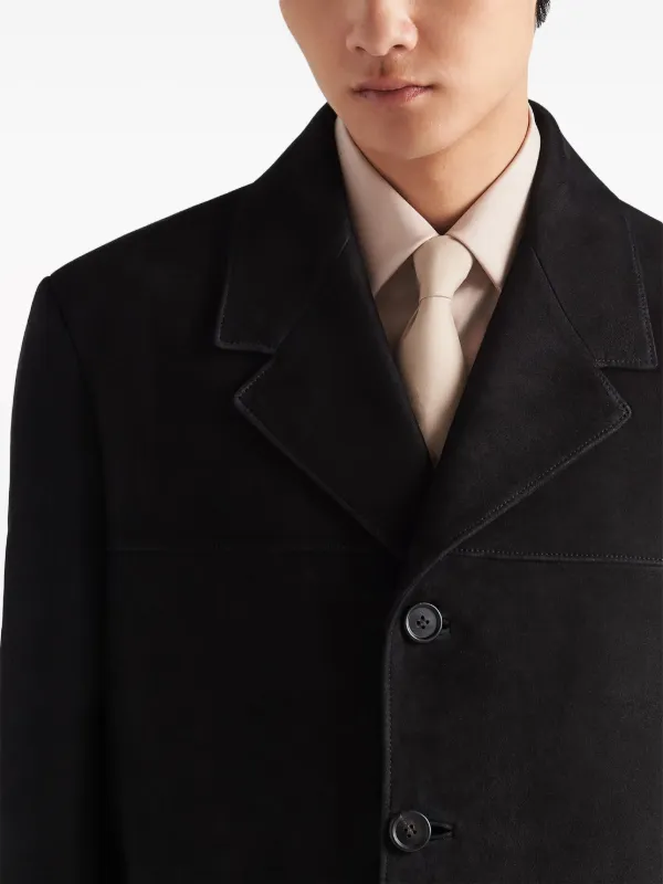 Prada single-breasted Suede Coat | Black | FARFETCH JO