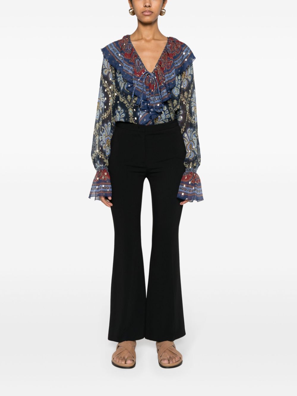 Shop Etro High-waist Flared Trousers In Black