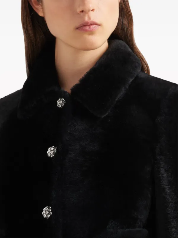 Prada Cropped Shearling Jacket | Black | FARFETCH