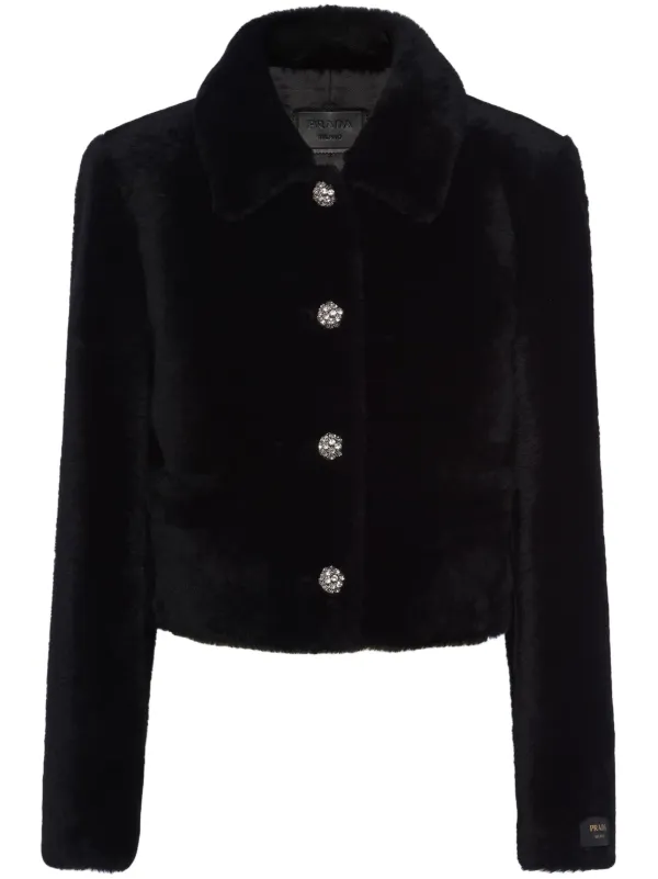 Prada Cropped Shearling Jacket in Black