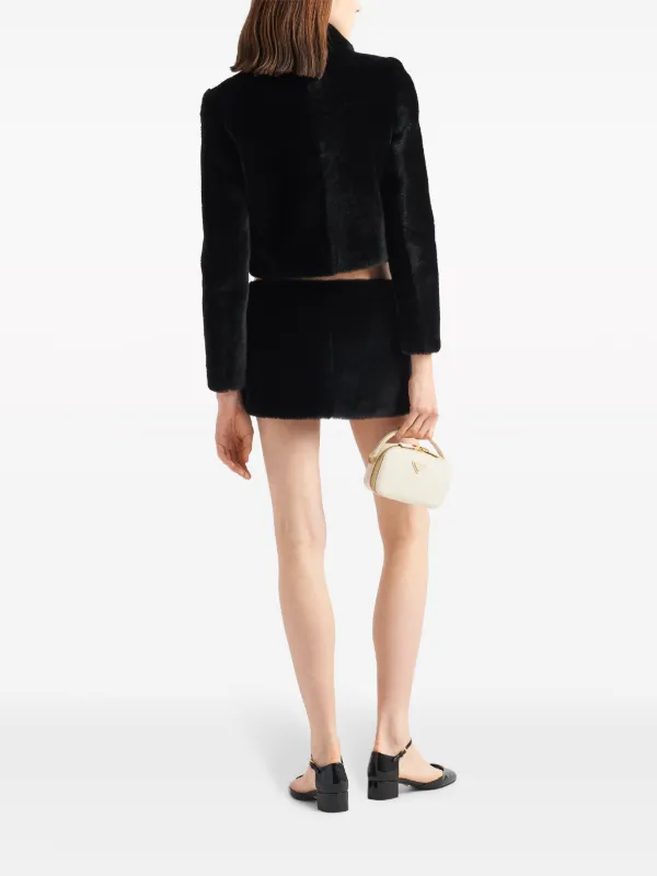 【細身S相当】PRADA ファー付コーデュロイジャケット ベルト付 ブラック Prada Cropped Shearling Jacket | Black | FARFETCH