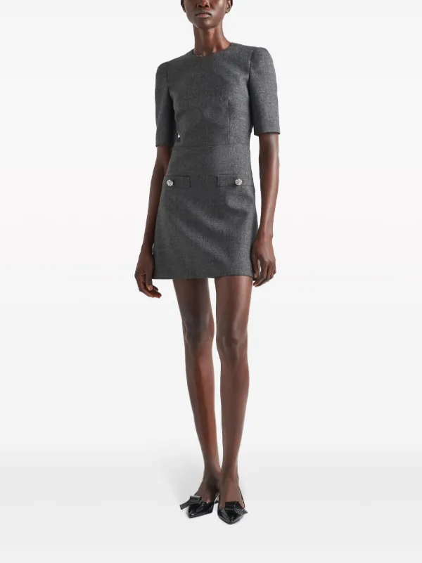 Prada button-embellished Virgin Wool Mini Dress | Grey