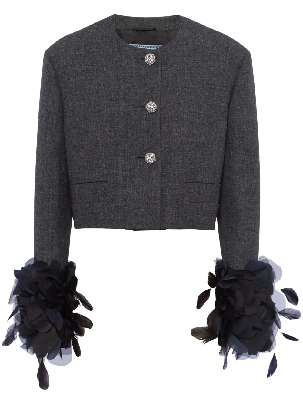 Prada feather-trimmed wool cropped jacket | Grey | Image 1
