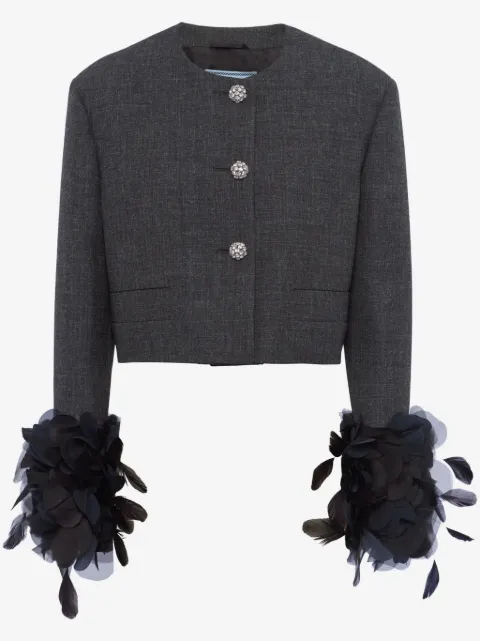 Prada feather-trimmed wool cropped jacket