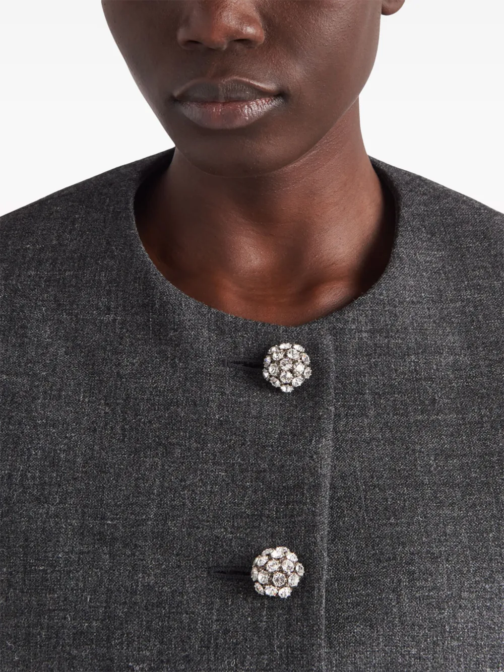 Prada Feather-trimmed Wool Cropped Jacket In Grey