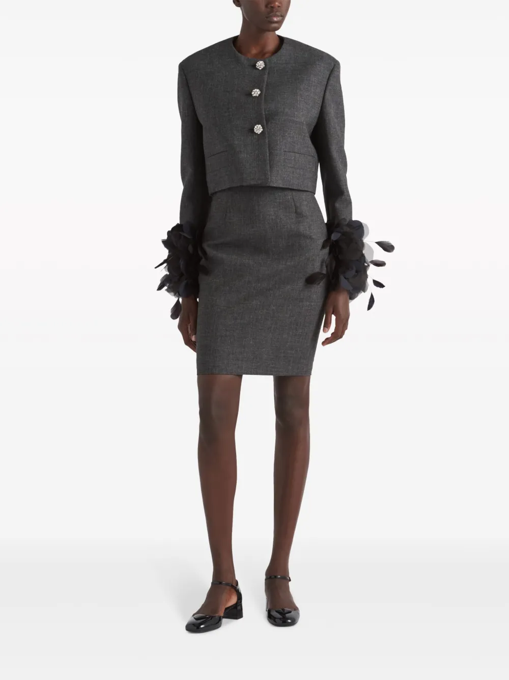 Prada Cropped wollen jack met veren afwerking - Grijs