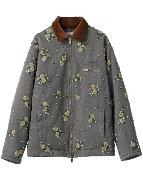 Miu Miu floral-applique cotton shirt jacket Women