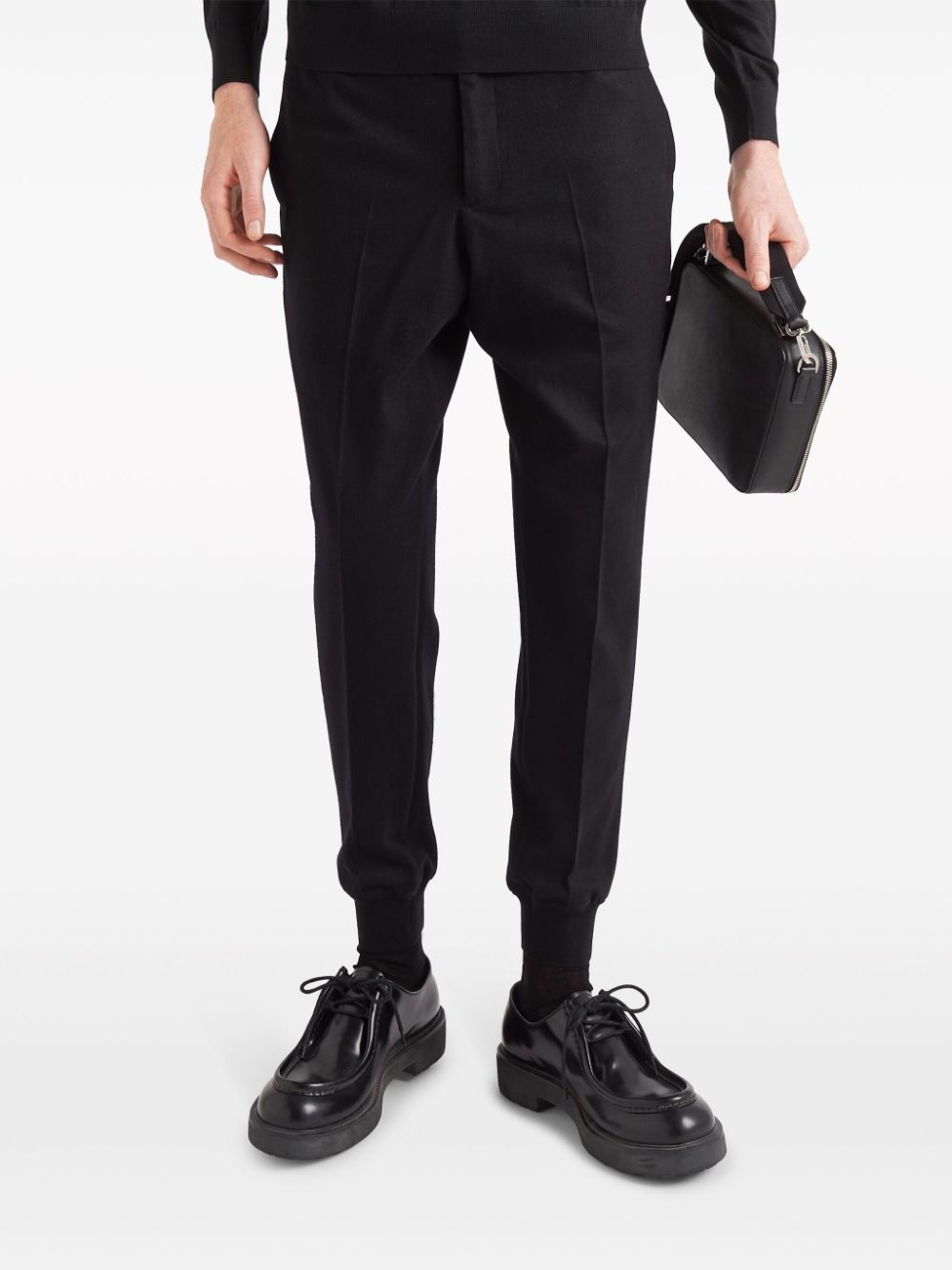 Shop Prada Tapered Wool Trousers In 黑色