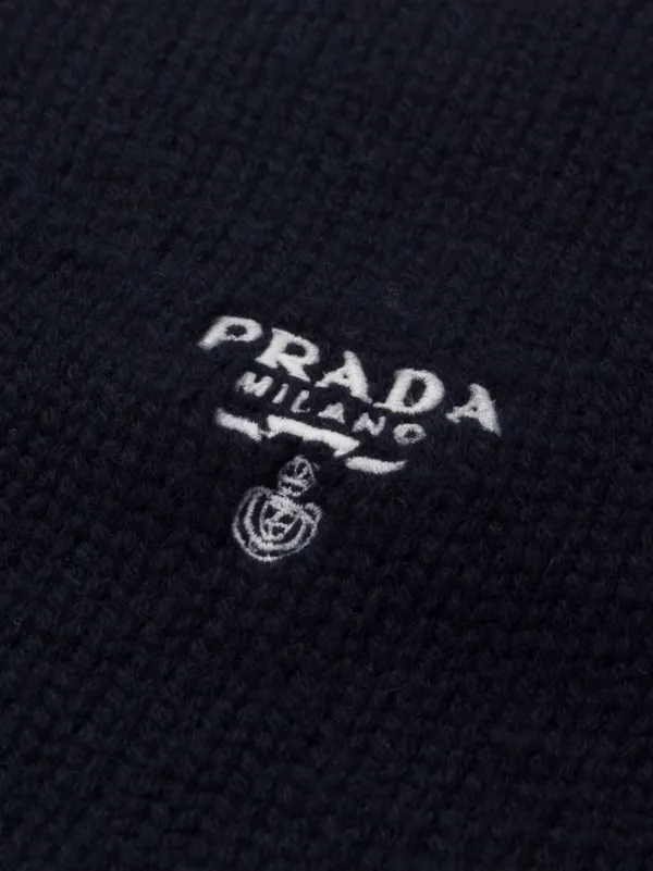 Prada logo-embroidered Cashmere Dickey | Black | FARFETCH