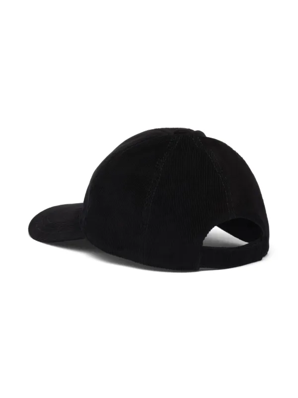 Prada triangle-logo Corduroy Baseball Cap | Black | FARFETCH