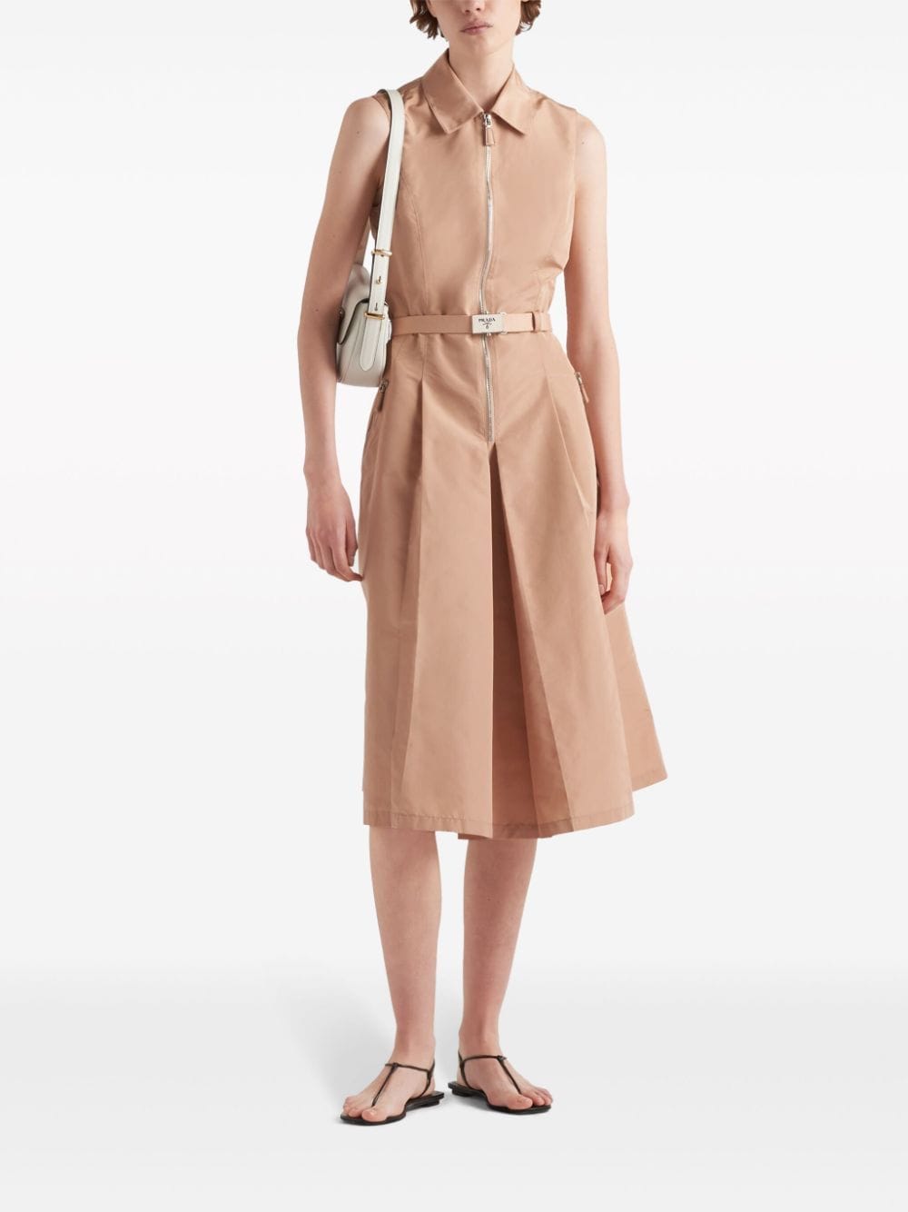 Shop Prada Belted-waist Midi Dress In Pink