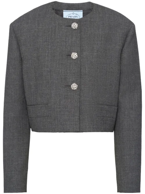 Veste crop en jean à boutons ornés de cristaux - Prada - Modalova