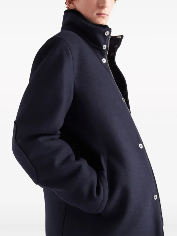 Prada triangle-logo wool-blend Jacket | Blue | FARFETCH TR
