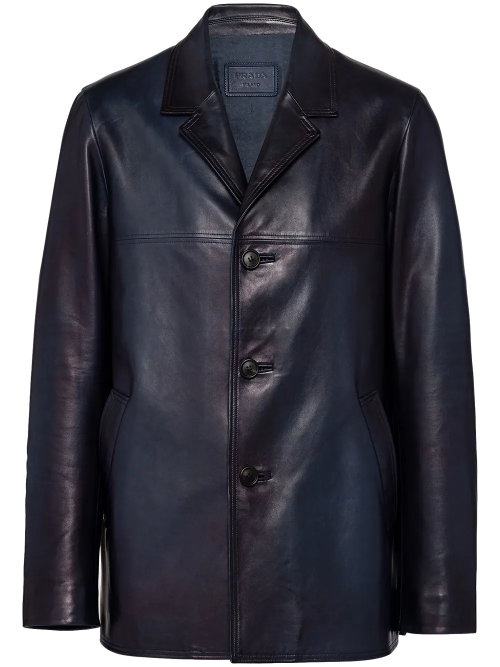 Shop Prada Leather Caban Jacket In Blue