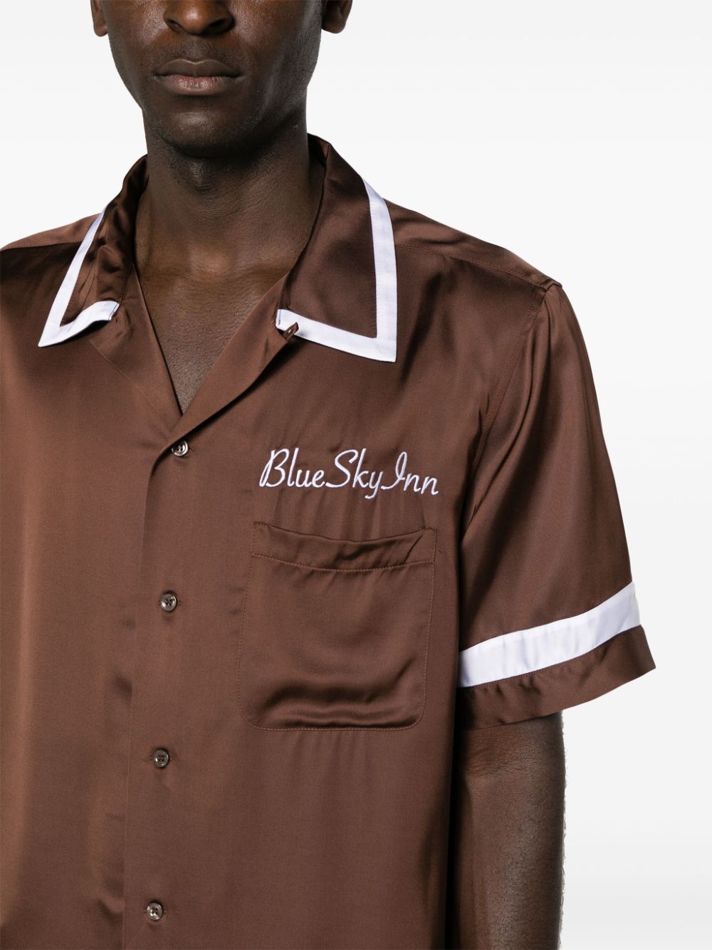 Shop Blue Sky Inn Logo-embroidered Satin Shirt In Brown