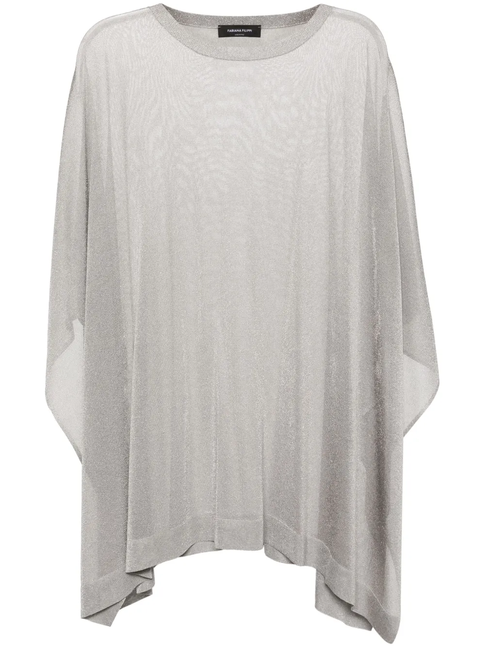 Shop Fabiana Filippi Semi-sheer Knitted Cape In Grey